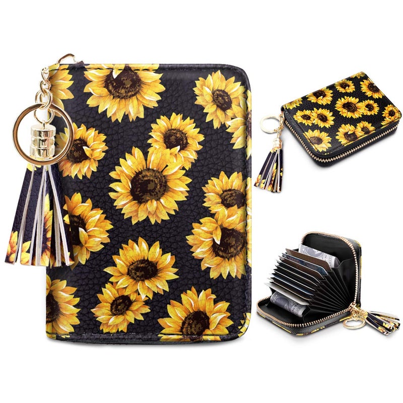 Coco Rossi Women's Card Case RFID Cute Flowers Small Wallet Card Holder, Sunflower - Image 1